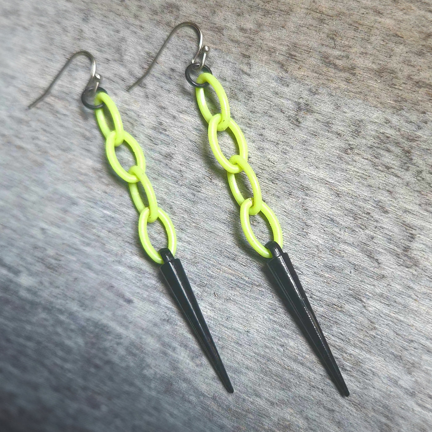 Neon Green Chain Spike Earrings