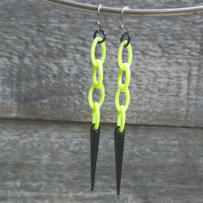 Neon Green Chain Spike Earrings