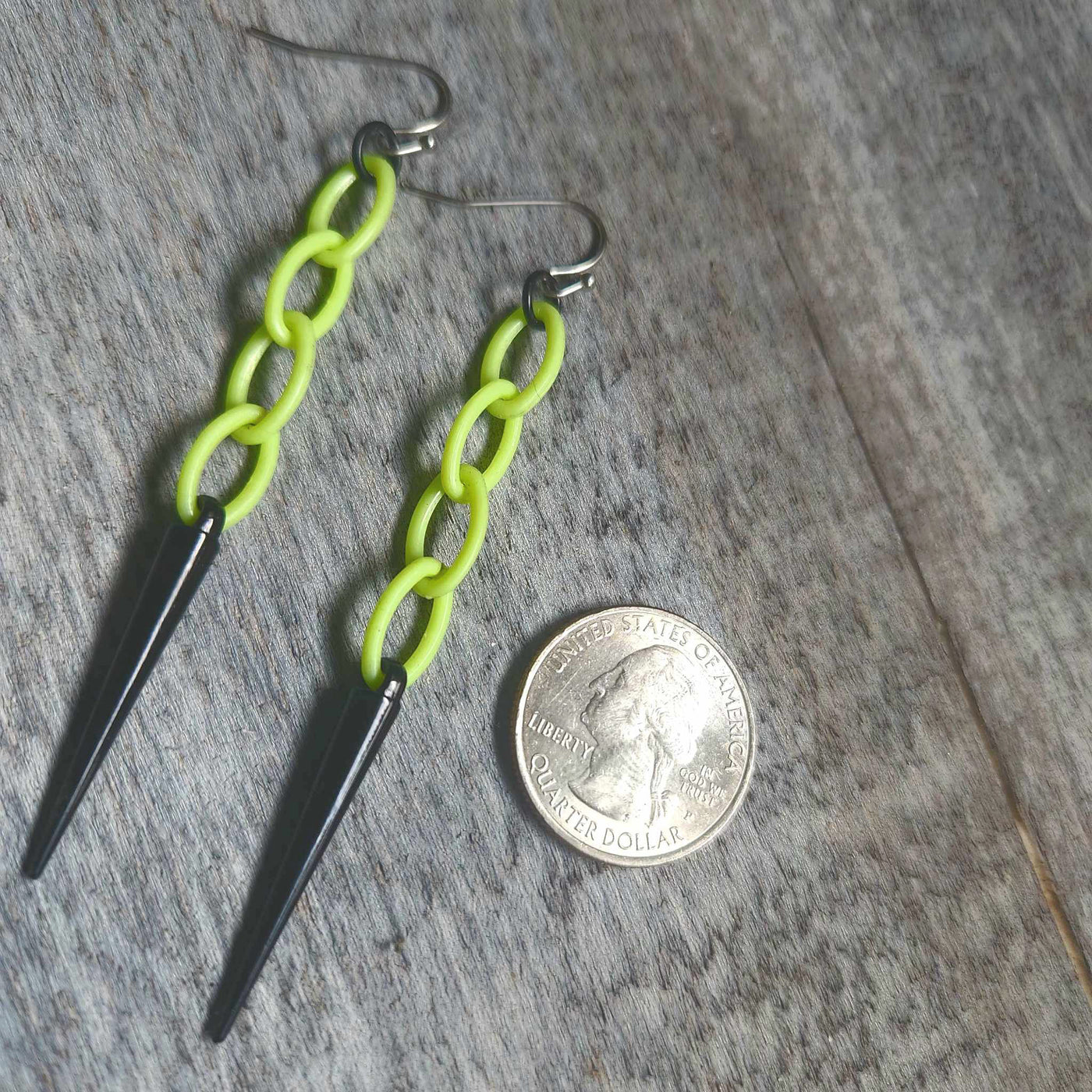 Neon Green Chain Spike Earrings