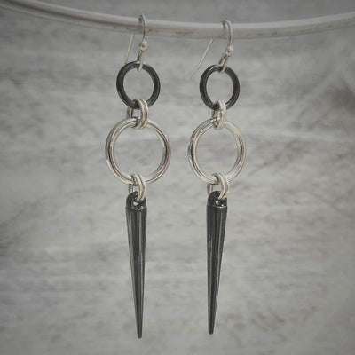 Silver And Black Spike Goth Punk Earrings