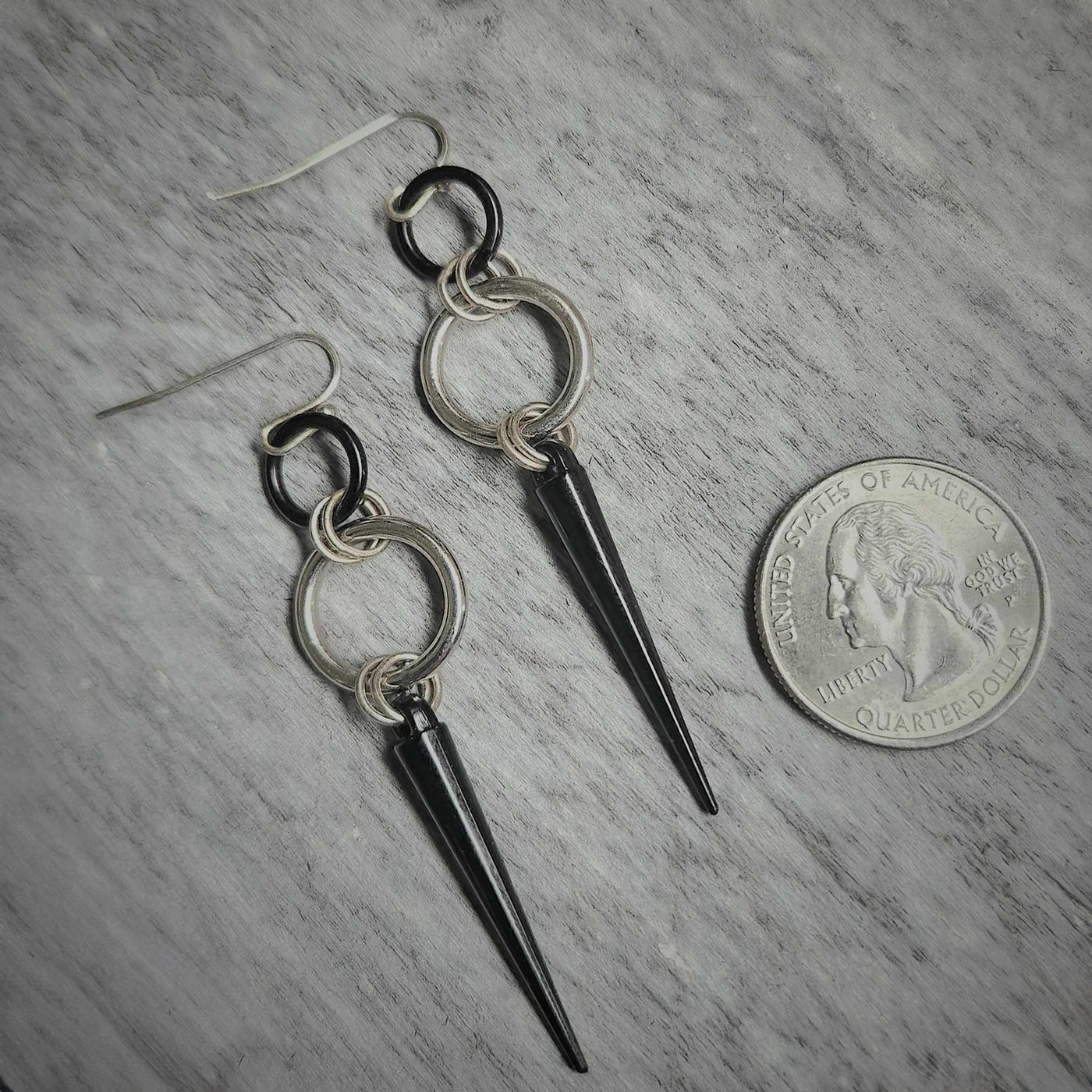 Silver And Black Spike Goth Punk Earrings