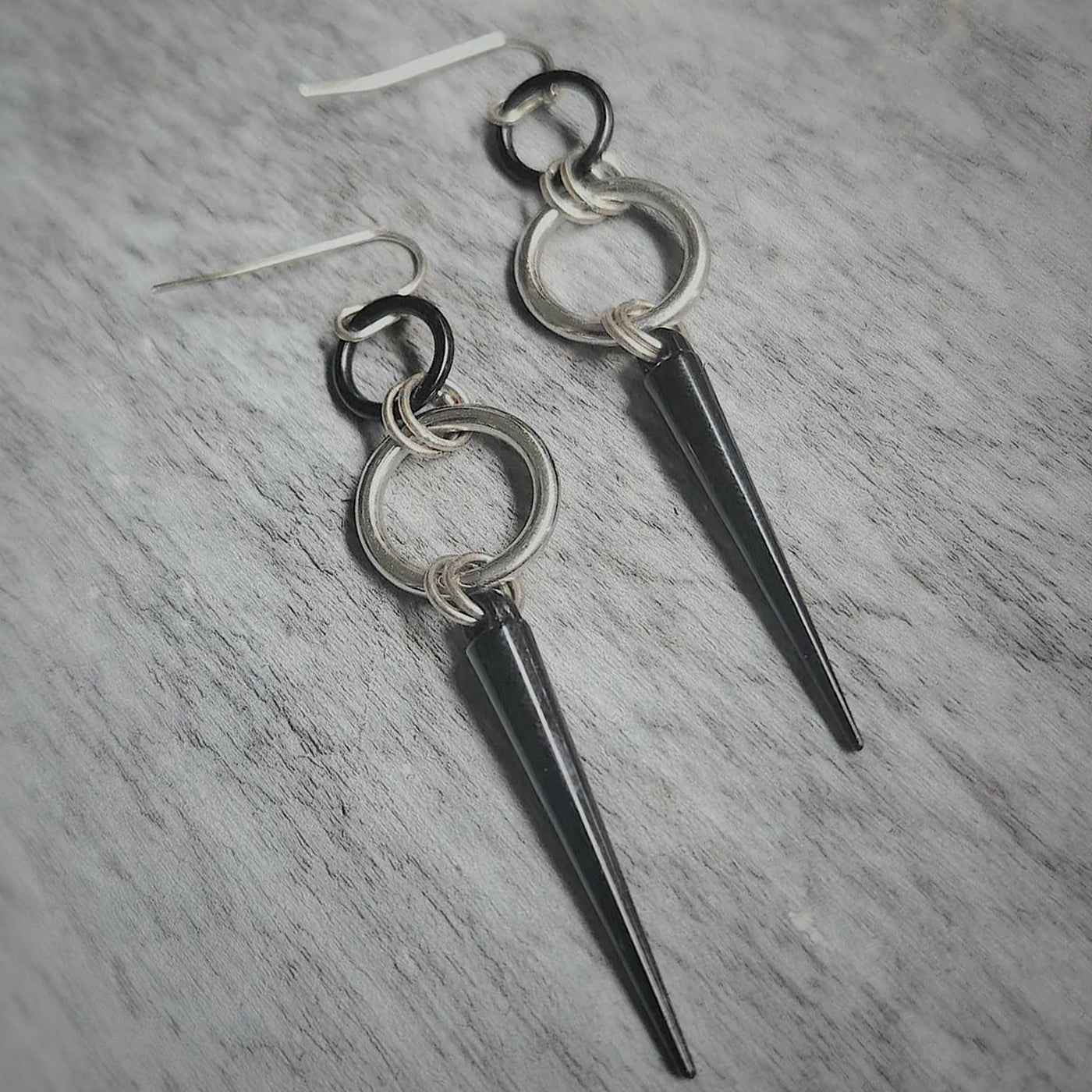 Silver And Black Spike Goth Punk Earrings