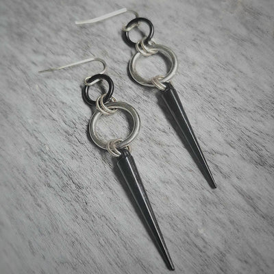 Silver And Black Spike Goth Punk Earrings